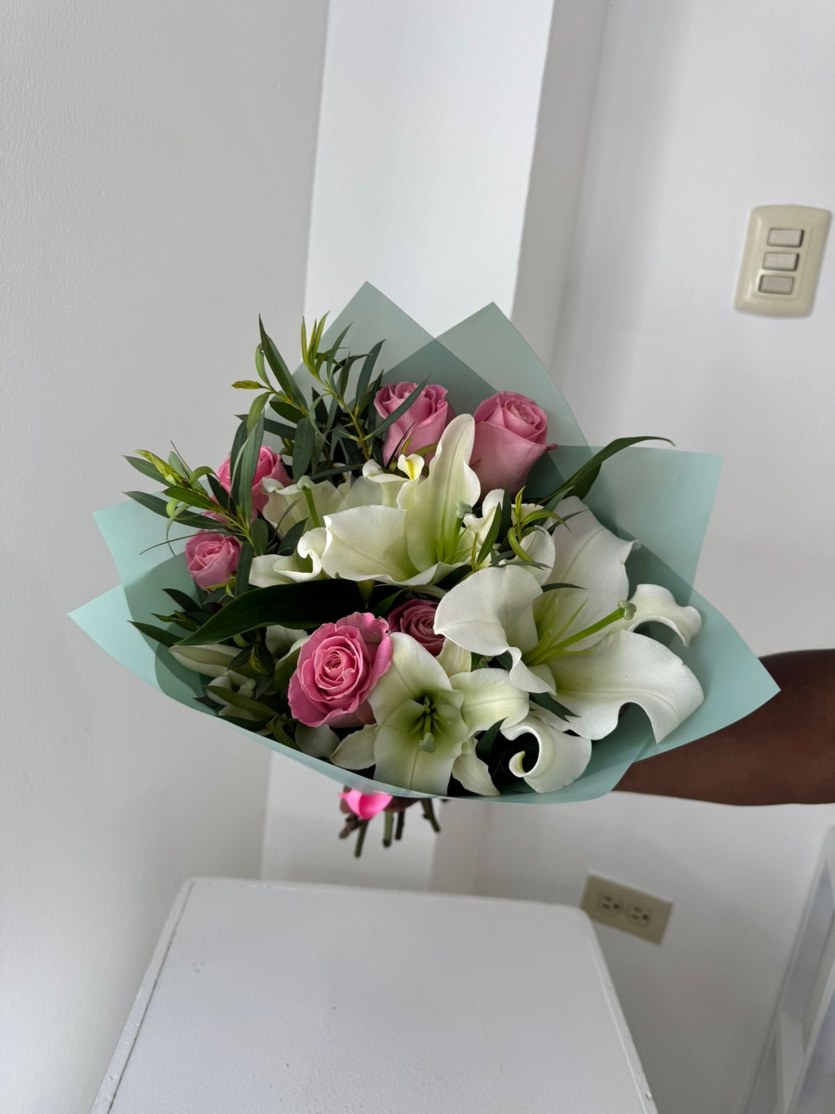 Rose and Lily bouquet (Hand tied)